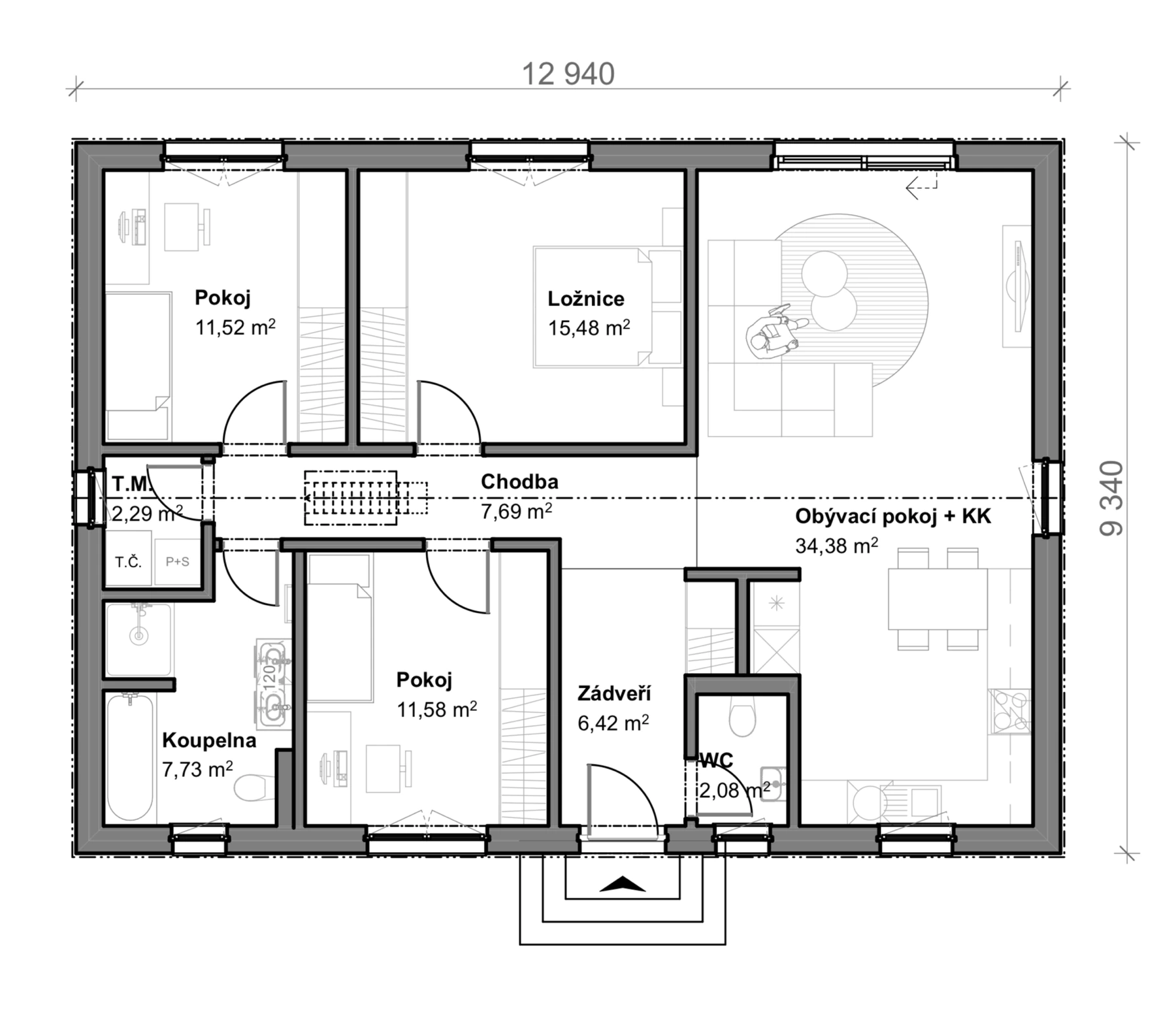 Půdorys domu 99 - 4+kk, 99 m²